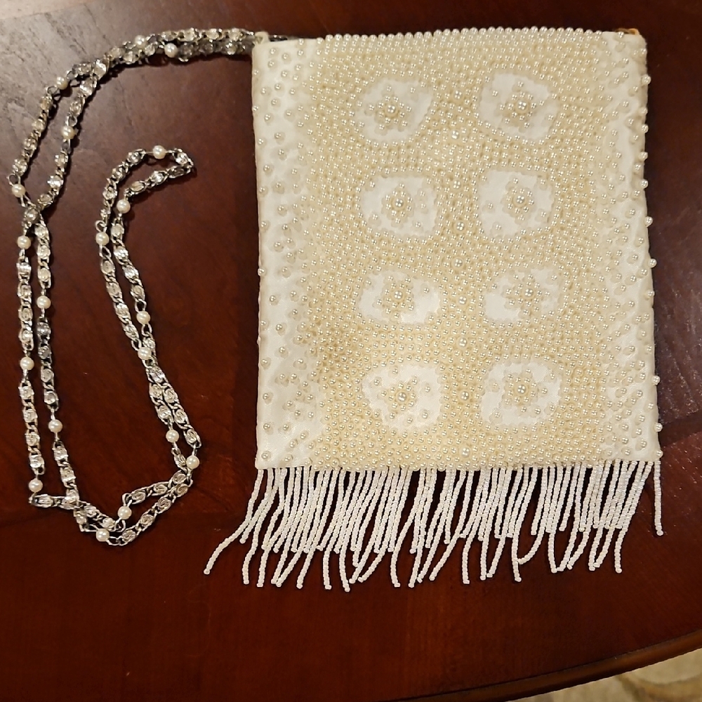 Vanessa Paris New York London Vintage Beaded Pearl Ivory Evening Bag Crossbody
